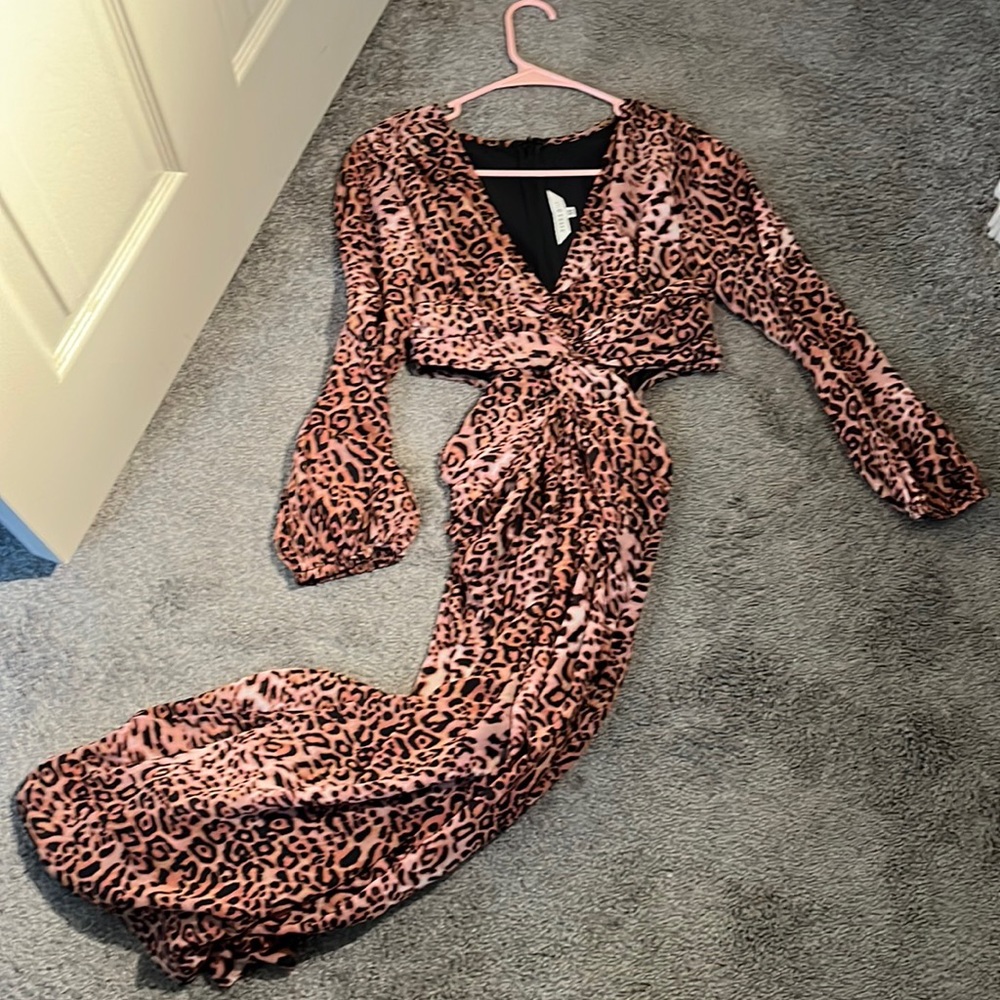 XS Ranna Gill dress. Brown/Tan/orange leopard print dress